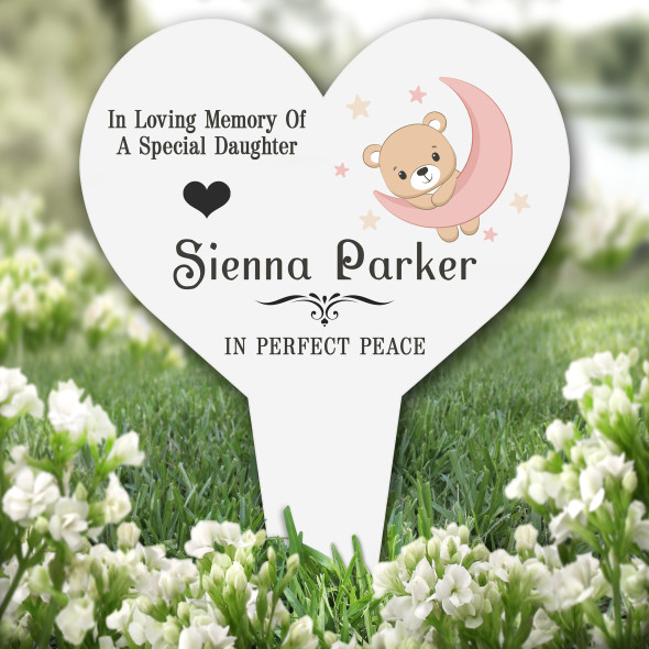 Heart Daughter Baby Bear With Moon & Stars Grave Garden Plaque Memorial Stake