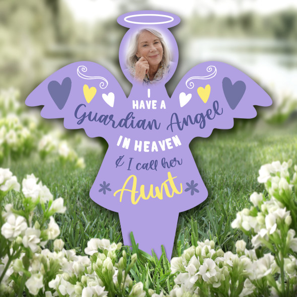 Angel Guardian Aunt Photo Purple Remembrance Grave Garden Plaque Memorial Stake