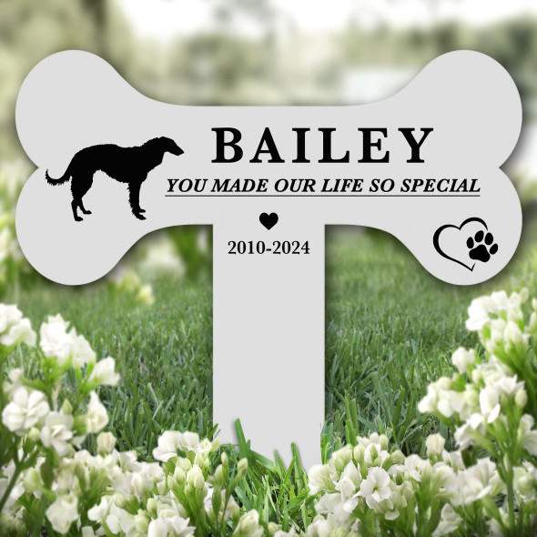 Bone Borzoi Dog Pet Remembrance Garden Plaque Grave Marker Memorial Stake