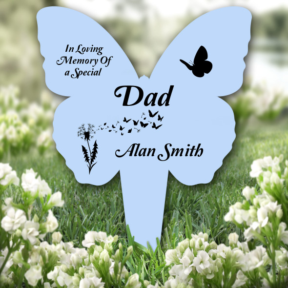 Butterfly Blue Dad Dandelion Remembrance Grave Garden Plaque Memorial Stake