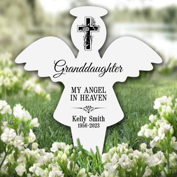 Angel Granddaughter Black Cross Remembrance Garden Plaque Grave Memorial Stake