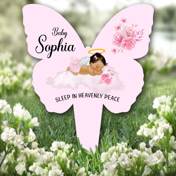 Butterfly Pink Brown Baby Girl Remembrance Garden Plaque Grave Memorial Stake