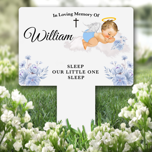 Blue Blonde Hair Baby Boy Remembrance Garden Plaque Grave Marker Memorial Stake