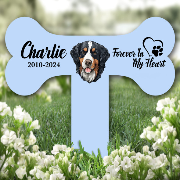 Bone Blue Bernese Mountain Dog Heart Pet Remembrance Grave Plaque Memorial Stake