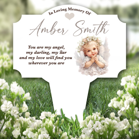 Baby Angel Remembrance Garden Plaque Grave Marker Personalised Memorial Stake