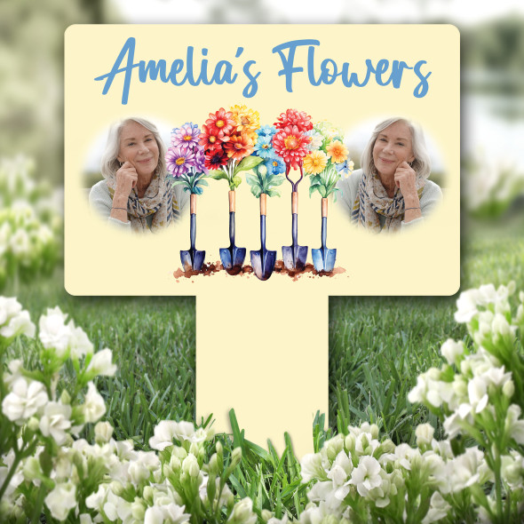 Photos Yellow Shovel Flower Garden Personalised Gift Garden Plaque Sign Stake