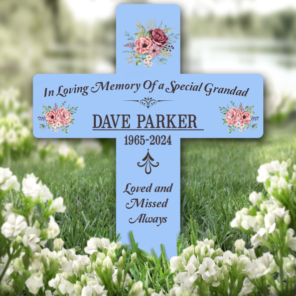 Cross Blue Grandad Grey Pink Remembrance Garden Plaque Grave Memorial Stake