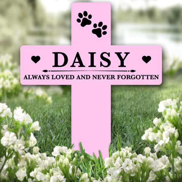 Cross Pink Paw Prints Pet Remembrance Garden Plaque Grave Marker Memorial Stake
