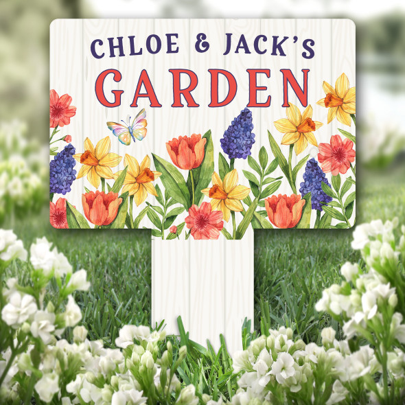 Watercolour Flowers Garden Personalised Gift Garden Plaque Sign Ground Stake