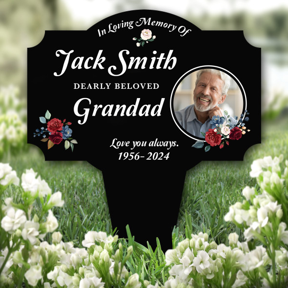 Grandad Black Floral Remembrance Garden Plaque Grave Marker Memorial Stake