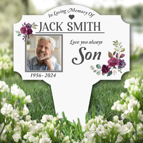 Son Floral Photo Remembrance Garden Plaque Grave Marker Memorial Stake