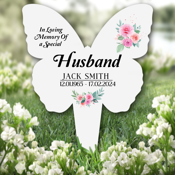 Butterfly Husband Floral Remembrance Garden Plaque Grave Marker Memorial Stake