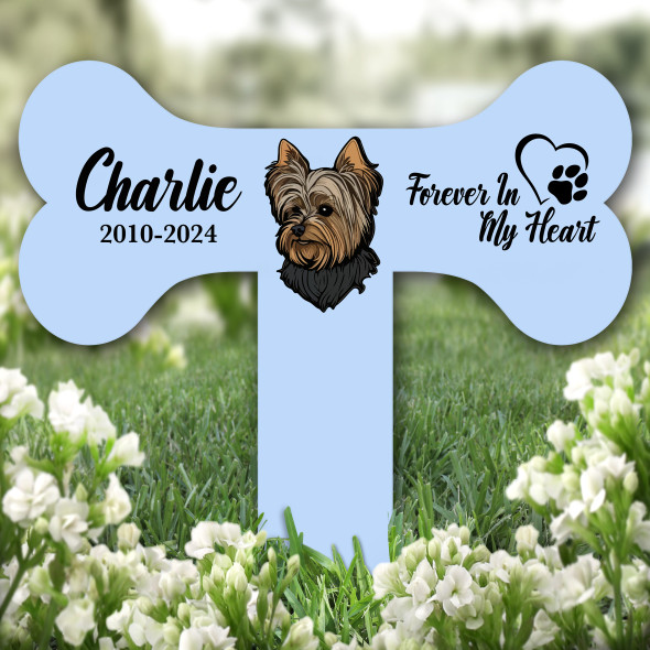 Bone Blue Yorkshire Terrier Dog Heart Pet Grave Garden Plaque Memorial Stake