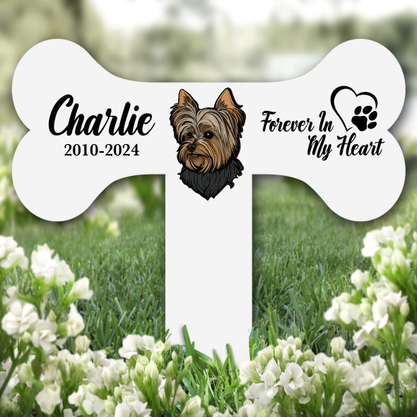 Bone Yorkshire Terrier Dog Heart Pet Remembrance Grave Plaque Memorial Stake