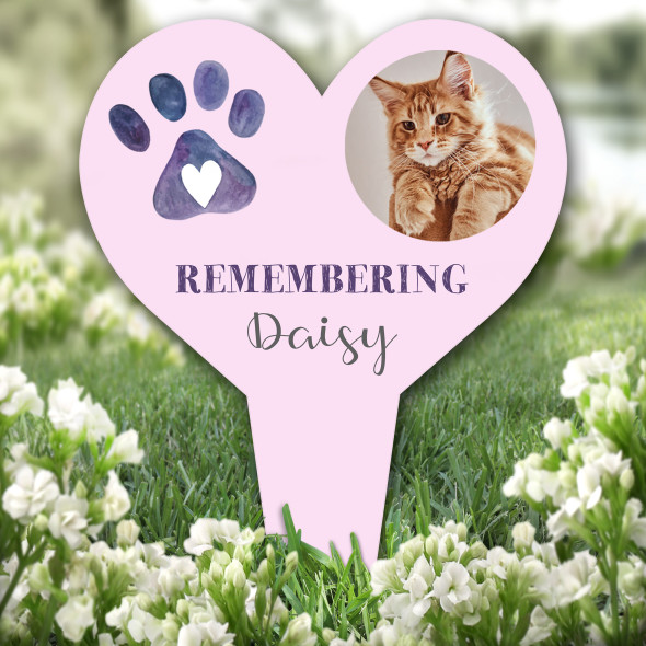 Heart Cat Dog Pet Loss Paw Photo Pink Remembrance Grave Plaque Memorial Stake