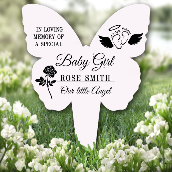Butterfly Light Pink Baby Feet With Wings Grave Garden Plaque Memorial Stake
