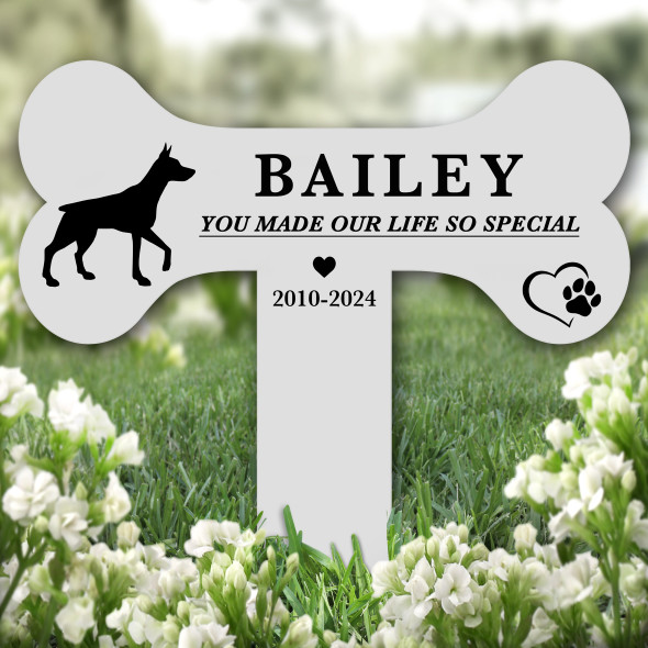 Bone Doberman Dog Pet Remembrance Garden Plaque Grave Marker Memorial Stake