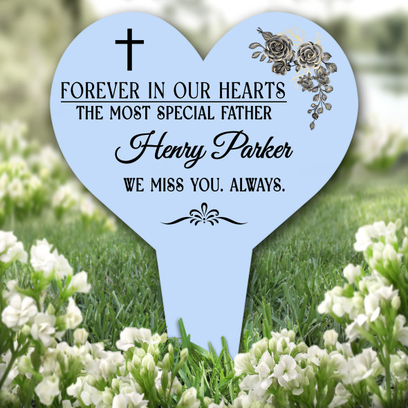 Heart Special Father Black Blue Remembrance Garden Plaque Grave Memorial Stake