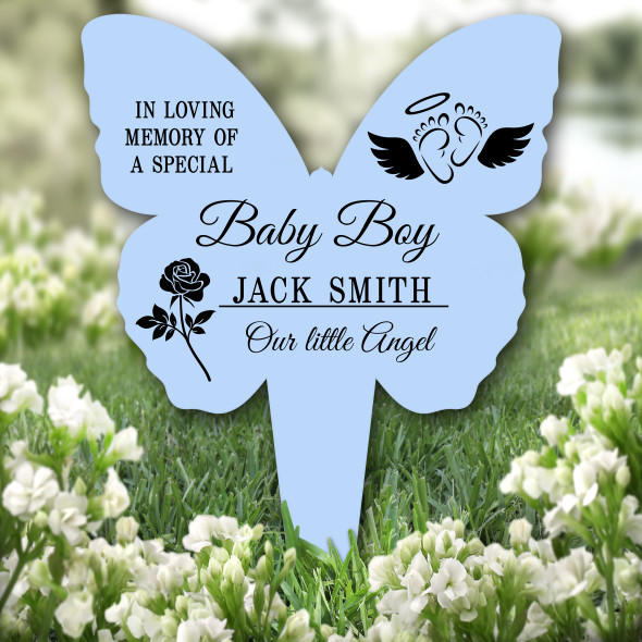 Butterfly Blue Light Baby Feet With Wings Grave Garden Plaque Memorial Stake