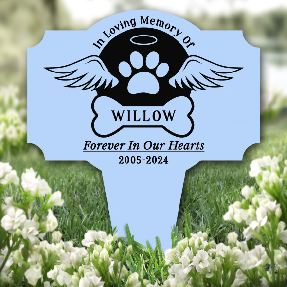 Blue With Wings & Bone Pet Remembrance Garden Plaque Grave Marker Memorial Stake