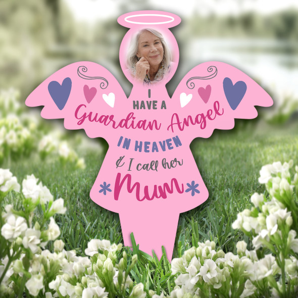 Angel Guardian Mum Photo Pink Remembrance Grave Garden Plaque Memorial Stake