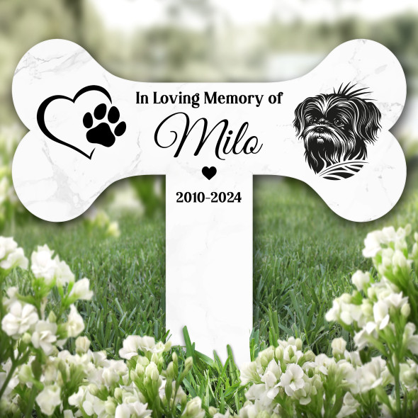 Bone Heart Shih Tzu Dog Pet Remembrance Garden Plaque Grave Memorial Stake