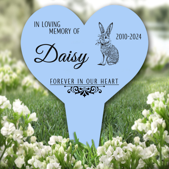 Heart Rabbit Pet Blue Remembrance Garden Plaque Grave Marker Memorial Stake