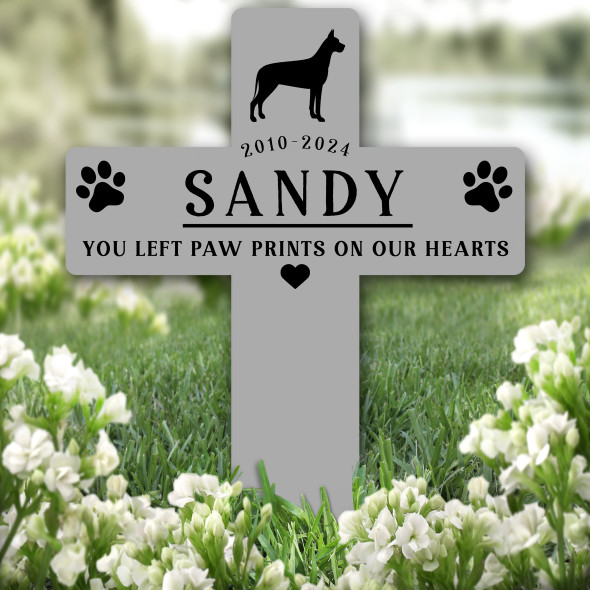 Cross Grey Great Dane Dog Pet Remembrance Garden Plaque Grave Memorial Stake