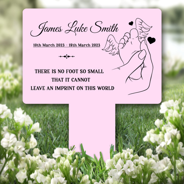 Baby Foot With Wings Pink Remembrance Garden Plaque Grave Marker Memorial Stake