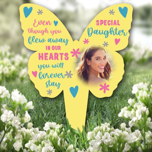 Butterfly Daughter Photo Yellow Remembrance Garden Plaque Grave Memorial Stake