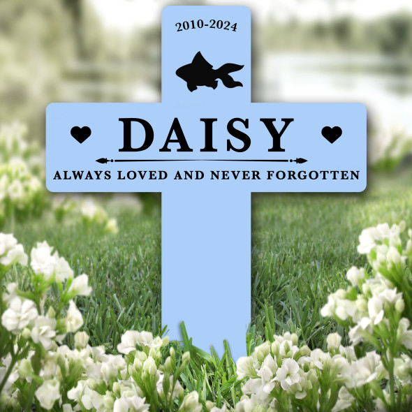 Cross Blue Goldfish Silhouettes Pet Remembrance Grave Plaque Memorial Stake