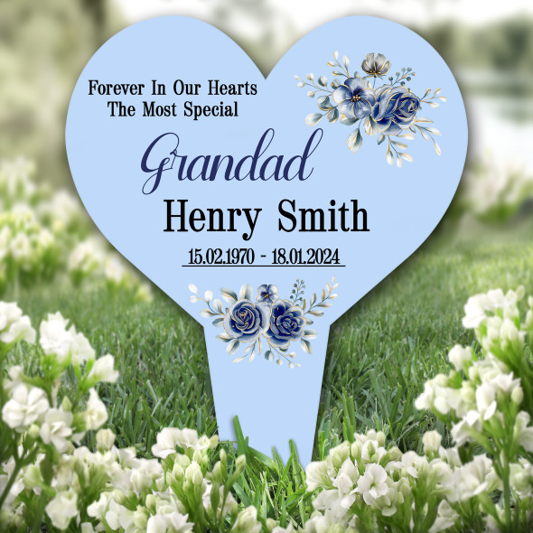 Heart Special Grandad Blue Remembrance Garden Plaque Grave Marker Memorial Stake