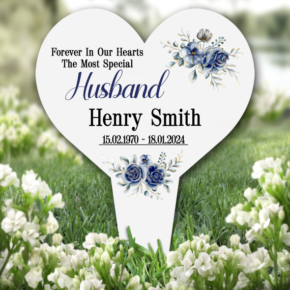 Heart Special Husband Blue Remembrance Garden Plaque Grave Marker Memorial Stake