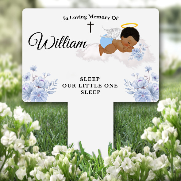 Garden Plaque Blue Dark Skin Baby Boy Remembrance Grave Marker Memorial Stake