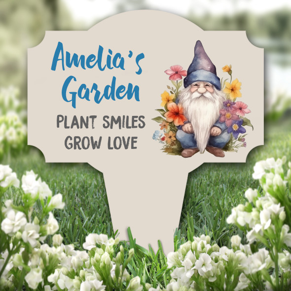 Plant Smiles Grow Love Garden Gnome Beige Gift Garden Plaque Sign Stake