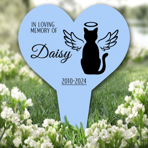Heart Cat With Wings Pet Blue Remembrance Garden Plaque Grave Memorial Stake