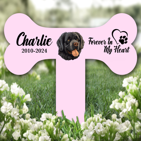 Bone Pink Newfoundland Dog Heart Pet Remembrance Grave Plaque Memorial Stake