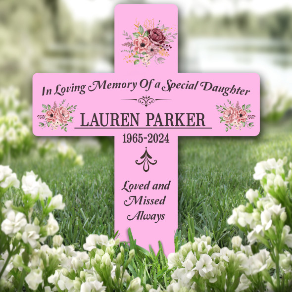 Cross Pink Daughter Grey Pink Remembrance Garden Plaque Grave Memorial Stake
