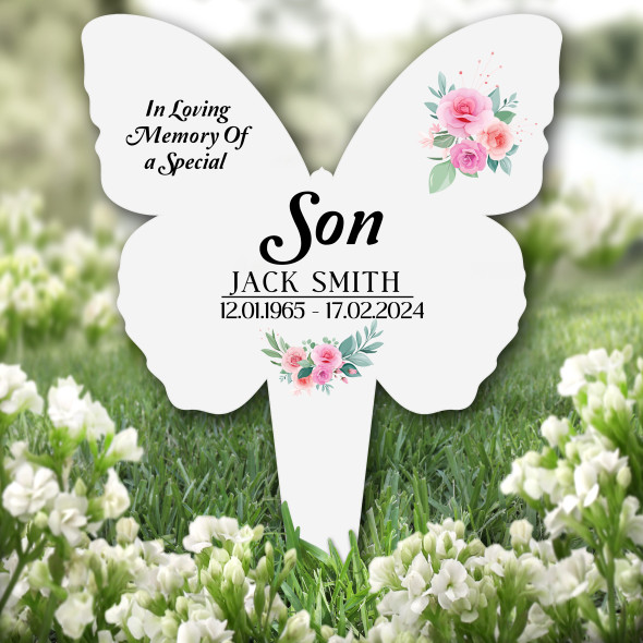 Butterfly Son Floral Remembrance Garden Plaque Grave Personalised Memorial Stake