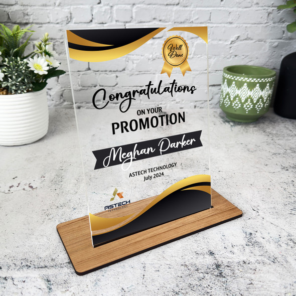 Work Promotion Congratulations Gold Black Gift Employee Personalised Gift Plaque