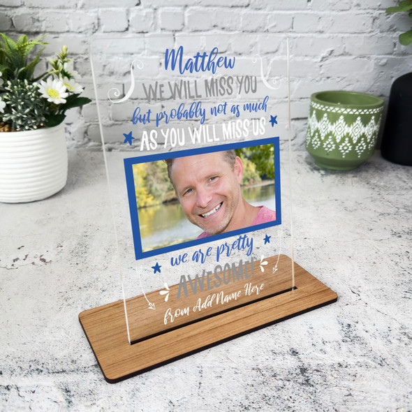 Leaving Job We Will Miss You Work Blue Photo Gift Employee Or Colleague Plaque