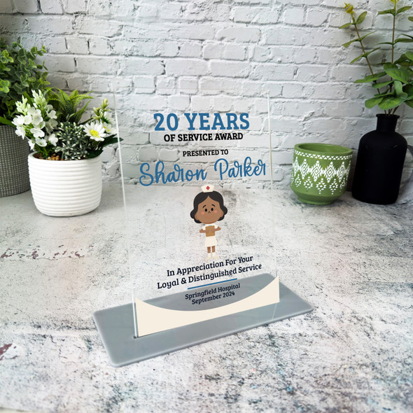 20 Years Service 20th Anniversary Light Dark Skin Nurse Gift For Employee Plaque