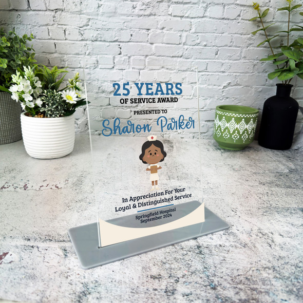 25 Years Service 25th Anniversary Light Dark Skin Nurse Gift For Employee Plaque