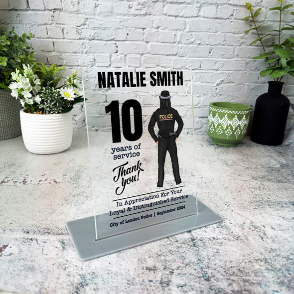 10 Years Service 10th Anniversary Brunette Hair Her Police Gift Employee Plaque