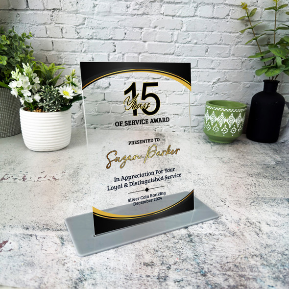 15 Years Service 15th Anniversary Black Gold Gift Employee Personalised Plaque