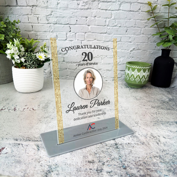 20 Years Service 20th Anniversary Gold Frame Photo Gift Employee Custom Plaque