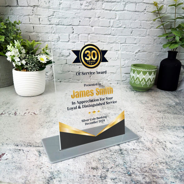 30 Years Service 30th Anniversary Gold Black Gift Employee Personalised Plaque