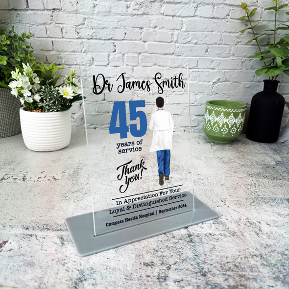 Medical 45 Yrs Service 45th Anniversary Black Hair Doctor Gift Employee Plaque