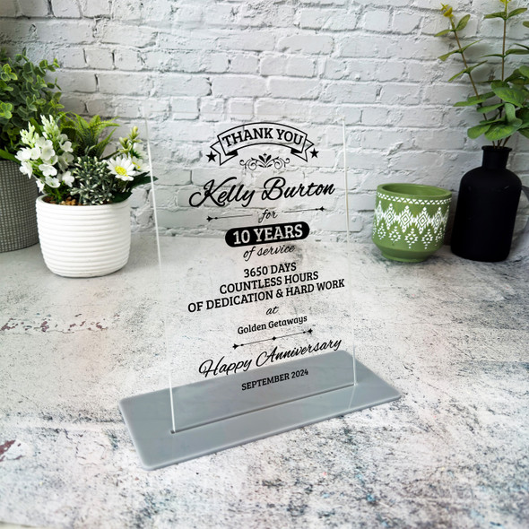 10 Years Service 10th Anniversary Thank You Gift Employee Personalised Plaque