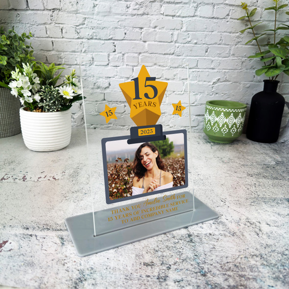 15 Years Work Service 15th Anniversary Photo Trophy Star Gift Employee Plaque